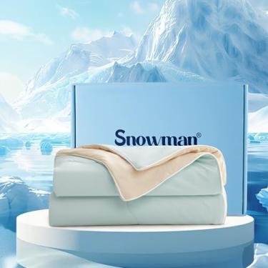Imagem de SNOWMAN Edredom refrescante tamanho solteiro dupla face, cobertor refrescante macio para quem dorme quente, colcha de verão de tecido de toque frio, leve Q-Max>0,4 seda lisa (verde/manteiga, 172,7 cm