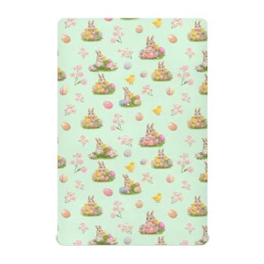 Imagem de SEHANY Lençol de berço de coelho fofo para meninos e meninas, macio, respirável, elástico, lençol com elástico padrão para bebês de 27 x 99 cm