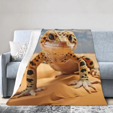 Imagem de Cobertor grande ultra macio com estampa de lagartixa de leopardo, perfeito para cama, sofá e viagens, manta de flanela aconchegante e quente