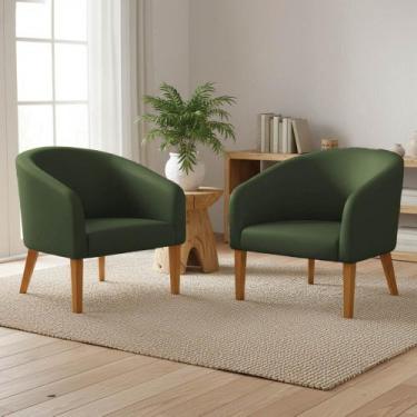 Imagem de Poltrona Sala Decorativa Kit 2 Stella Pé Madeira Trapézio Castanho Sin