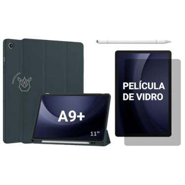 Imagem de Capa Smart Cover para Galaxy Tab A9+ 11" (2023), Kit Opcional com Película e Caneta, Magnética com Porta Caneta, Função Liga/Desliga SM-X210/X215/X216 (Verde-escuro, Capa + Película + Caneta PREMIUM)