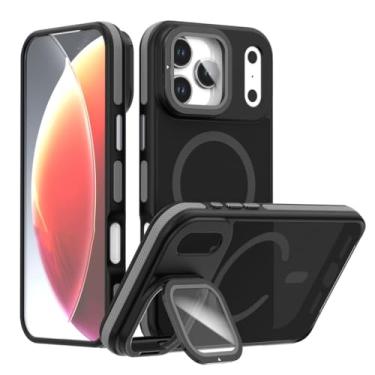 Imagem de Genérico Capa para iPhone 17/17 Air/17 Pro/17 Pro MAX, proteção de lente invólucro completa função de suporte translúcido fosco parte traseira antiamarelecimento invólucro (cinzento, 17 Pro)