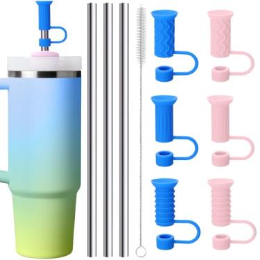 Imagem de Mity rain Topos de palha de silicone para Stanley, capas de canudo e canudos de aço inoxidável para copos Stanley Cup Acessórios de copos de 30/1,134 g, design de ventosa à prova de poeira/vazamento