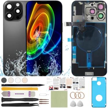 Imagem de ReuWeu Substituição da capa traseira traseira compatível com iPhone 16 Pro todas as operadoras de 6,3 polegadas + placa pré-instalada + cabo flexível de bobina de carregamento sem fio + microfone +
