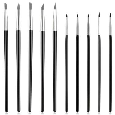 Imagem de 10 pincéis de tinta de silicone, ferramentas de escultura de ponta de borracha flexíveis para escultura em argila, cerâmica, resina e artesanato DIY, modeladores de cores profissionais para detalhes