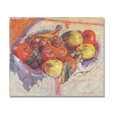 Imagem de NHLDZYH Tela vintage de frutas mortas, impressão de estilo de pintura a óleo vintage, decoração de jantar de fazenda rural. A44. 40 x 48 cm. Somente tela