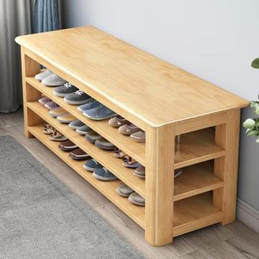Imagem de Banqueta otomana moderna e banco de sapateira de madeira maciça de 3 níveis - Armazenamento que economiza espaço para sala de estar, quarto, entrada e corredor - acabamento em nogueira, 100 x 35 x 42