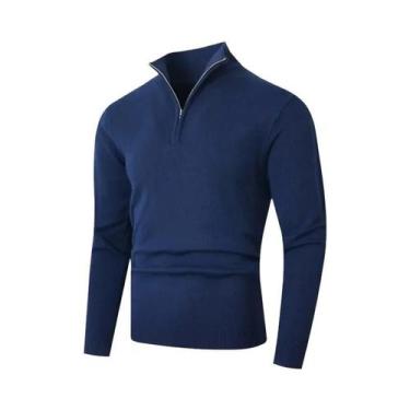 Imagem de Suéter Masculino Leve De Lã Com Zíper, Gola Alta, Cardigã Casual De Co