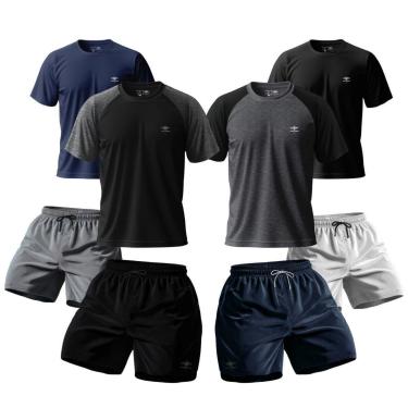 Imagem de Kit 4 Camisetas Dry Academia E 4 Shorts Tactel Treino Praia P Ao Plus Básico-Masculino