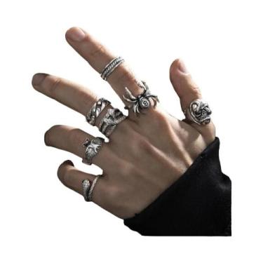 Imagem de Conjunto De Anéis De Metal Criativos Estilo Retrô Hip-hop Com Caveira,