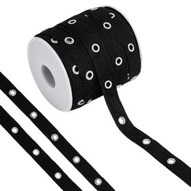 Imagem de BENECREAT Fita ilhó preta de 20 metros, fitas de sarja com acabamento de 1,5 cm de largura, fitas de ilhó de algodão para fazer espartilhos, decoração de roupas e decoração de casa DIY