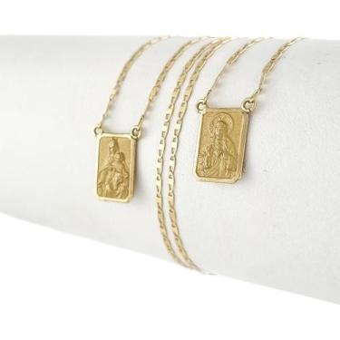 Imagem de Escapulário De Ouro Piastrine Medalhas 8x12 60 Cm Ouro 18k - JOIE JOIA