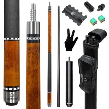 Imagem de HomeSeason Taco de sinuca de fibra de carbono de 147 cm com extensão rosqueada e estojo de couro, bastão profissional de 567 g para bilhar, ponta de 13 mm (marrom)