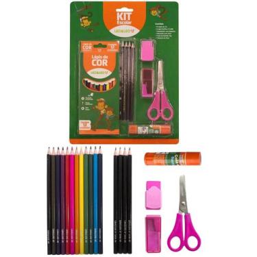 Imagem de Kit Material Escolar 20 Peças - 12 Lapis de Cor 4 Lapis grafite HB Apo