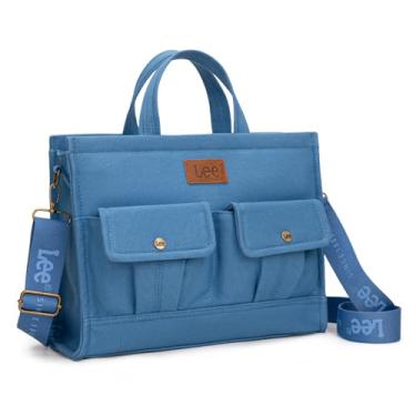 Imagem de Bolsa feminina de lona X Lee, média, alça superior, com vários bolsos para viagem, praia, uso diário, Jeans azul, Medium