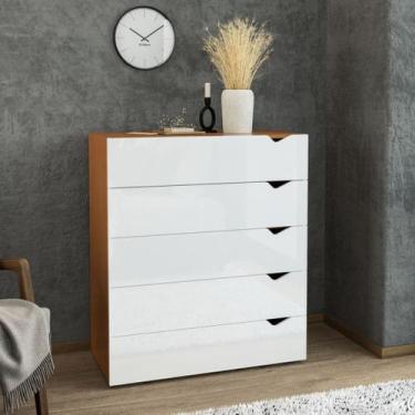 Imagem de Cômoda 5 Gavetas Freijó e Branca Porto Politorno