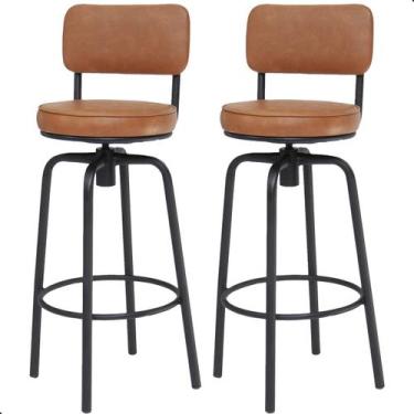 Imagem de Kit 2 Banquetas Giratórias Alta Montada Para Cozinha de Aço Estofada M