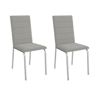 Imagem de Cadeira de Cozinha Amsterdã 2C091 Aço Kit 2 Un Cromado/Boucle Cinza - 