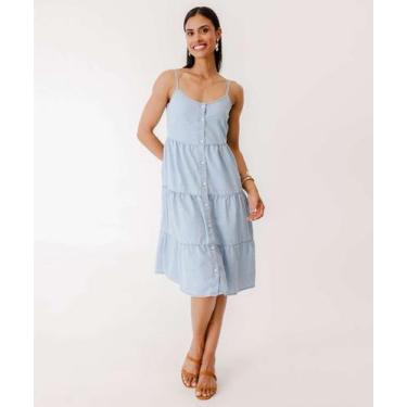 Imagem de Vestido Feminino Jeans Botões Marisa Azul-66096, M, Jeans azul claro