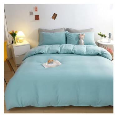Imagem de Conjunto de capa de edredom de cor sólida, solteiro, Queen Size, barato, lençol de cima, fronhas, cama de luxo em uma bolsa (azul casal)