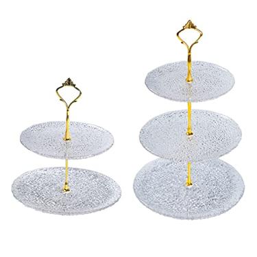 Imagem de U5GAAALPPQ9 Suporte de bolo de vidro para bolo bandeja de lanche multicamadas para pão e frutas, mesa de sobremesa, chá da tarde, chá da tarde, para exibição de mesa de sobremesa (cor: duas camadas