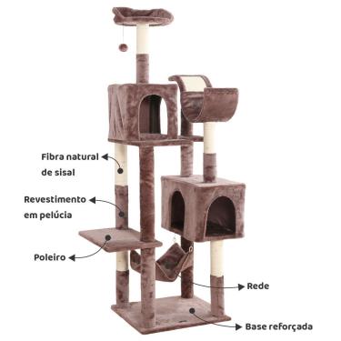 Imagem de Arranhador, torre de gato grande, luxuoso, multifuncional com casas, camas, rede, poleiros e brinquedo