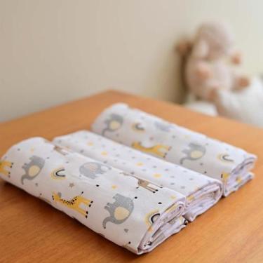 Imagem de Cueiro para Bebê 3 Unidades 1,00 m x 80 cm Flanelado Bublim, Girafa cr