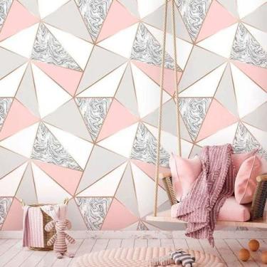 Imagem de Papel De Parede Adesivo Zara Mármore Cinza Rose Gold Meia Parede 1,5M 