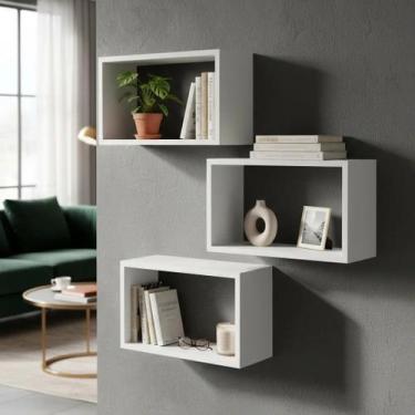 Imagem de KIT 3 NICHOS MDF BRANCO 50X25 Quarto Sala Cozinha Decoração - Bali Mod
