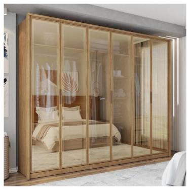 Imagem de Guarda Roupa Casal 6 Portas Espelho 4 Gavetas Marrom Reflecta - Caemmu