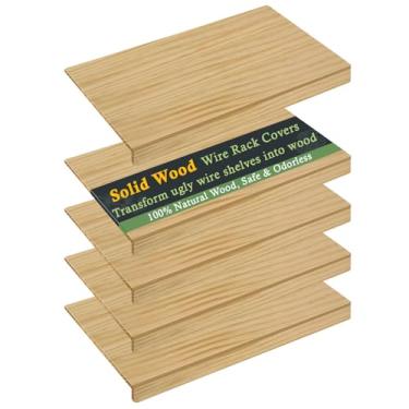Imagem de Fobyni Capa de prateleira de despensa de madeira, capas de prateleira de arame, capas de rack de arame de madeira para armário (5 peças, 76 cm L x 40 cm D)