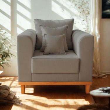 Imagem de Poltrona Base de Madeira Reforça Cadeira Beny Sala Estar Suede - Madei