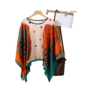 Imagem de Blusa Solta De Chiffon Estampada Sexy Para Praia Feminina, Saída De Pr