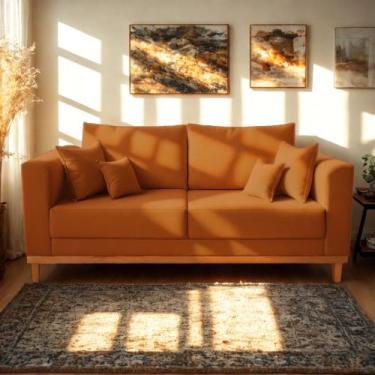 Imagem de Sofá Viena Beny 3 Lugares Com Base de Madeira Suede Terracota - Madeir