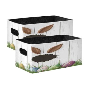Imagem de xigua Conjunto de 2 caixas de armazenamento fofas de orelhas de coelho, cubo de armazenamento dobrável, organizador de cestas de armazenamento para decoração de casa, prateleiras de livros, armário