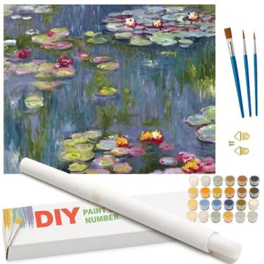 Imagem de Kit de pintura floral por números para adultos – Pintura de lagos de nenúfares DIY em tela enrolada 40 x 50 cm, conjunto de tinta acrílica, adequado para iniciantes, arte da natureza para decoração de