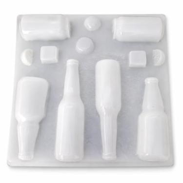 Imagem de Conjunto de moldes para garrafa de cerveja e lata de gelatina – Molde de gelatina de plástico com 9 cavidades com garrafas, latas, cubos de gelo e fatias de limão – Molde reutilizável para sobremesa