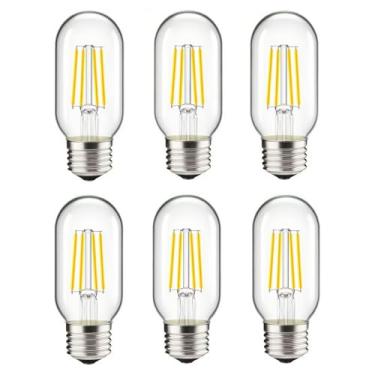 Imagem de Achbeah Lâmpada LED E26, pacote com 6 lâmpadas T45/T14 não reguláveis 2700K branco quente, equivalente a 4W 40W, lâmpada tubular E26, lâmpada de filamento Edison transparente antiga