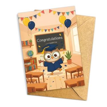 Imagem de Podagree Cartão de formatura fofo, cartão de formatura de coruja de parabéns, cartão de formatura de sala de aula para estudantes, pré-escola, jardim de infância, solteiro de pós-graduação 14 x 20 cm