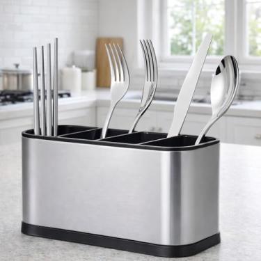 Imagem de Escorredor Aço Inox Porta Talheres Utensílios Organizador de Utensílios Pia Cozinha Suporte Louça Multiuso, Inoxidável Elegante Moderno – Premium