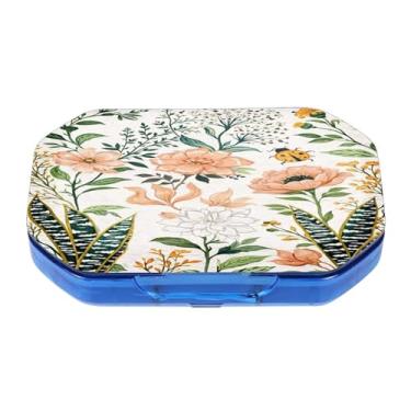 Imagem de Esta caixa de comprimidos portátil estilo pastoral de flores e plantas naturais com 6 compartimentos pode ser colocada em um bolso ou carteira para armazenar vitaminas, medicamentos, suplementos de