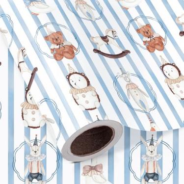 Imagem de WRAPAHOLIC Rolo de papel de embrulho para chá de bebê - Mini rolo - 43 cm x 40 cm - Brinquedos de ursinho de pelúcia, papel de embrulho para bebês, meninos, aniversários, celebração de recém-nascidos
