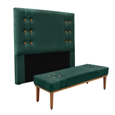 Imagem de Cabeceira Cama Box King 195cm e Recamier Gênova Veludo Verde S04 - D'Rossi