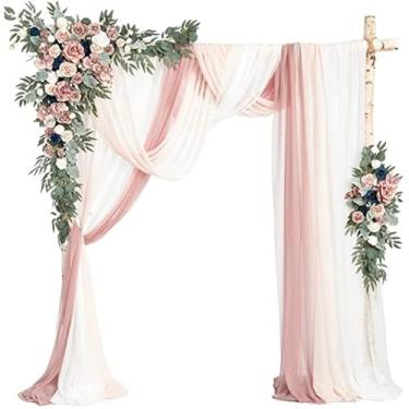 Imagem de Flores artificiais de arco de casamento - Pacote com 5 com 2 brindes de flores grandes e 3 tecidos drapeados para decoração de cerimônias e decoração de festas, perfeito para casamentos e eventos