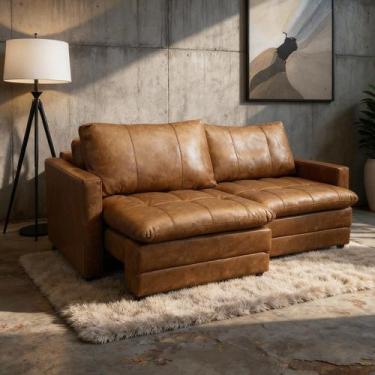 Imagem de Sofá-Cama Retrátil e Reclinável Couro Legítimo 2 Lugares 180cm Cannes 