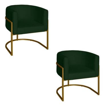 Imagem de Poltrona Base Industrial Dourado Kit 2 Lety Veludo Verde S05 - D'Rossi
