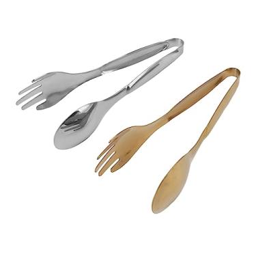 Imagem de Pinça de garfo de colher, 2 pinças de aço inoxidável para salada de alimentos com design térmico, para buffet de confeitaria, acessórios de cozinha