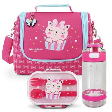 Imagem de Kit Lancheira Térmica Infantil E Pote P/ Lanche Com Garrafa 550ml Pink