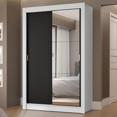 Imagem de Guarda-roupa Solteiro 2 Portas Correr 2 Gavetas Branco/Preto