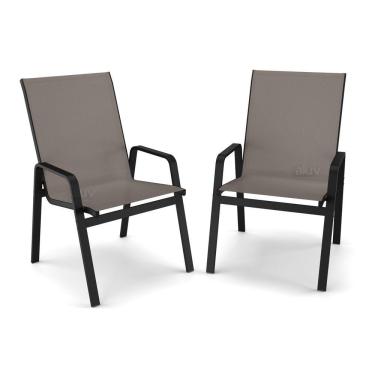 Imagem de Kit 2 Cadeira Riviera Piscina Praia Alumínio Preto Tela Fendi